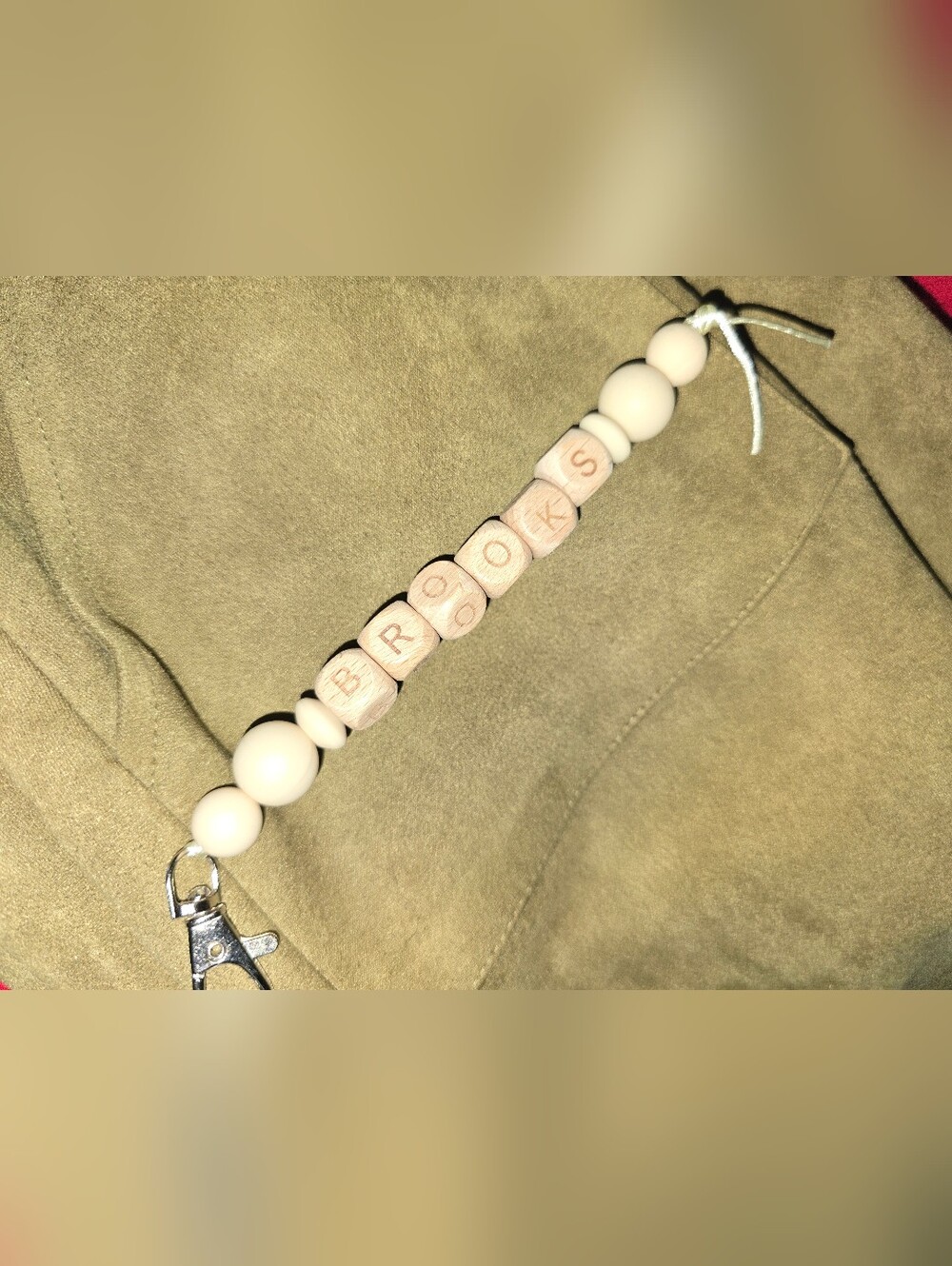 Personalized Beaded Keychain with 'BROOKS' Name - Cream & Natural